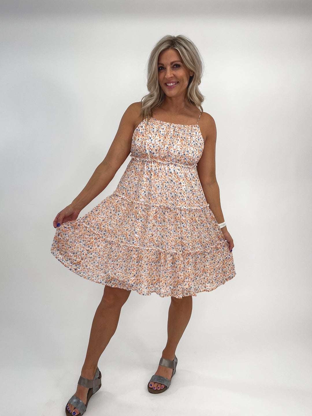Cordelia Ditsy Floral Tier Dress, Ivory