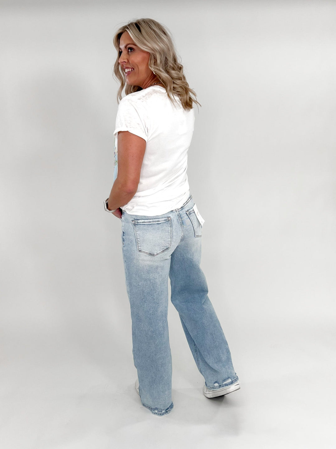 Rediscover High Rise Tummy Control Wide Leg Jeans, Light Wash