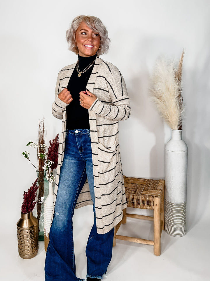 Made for This Striped Cardigan, Taupe