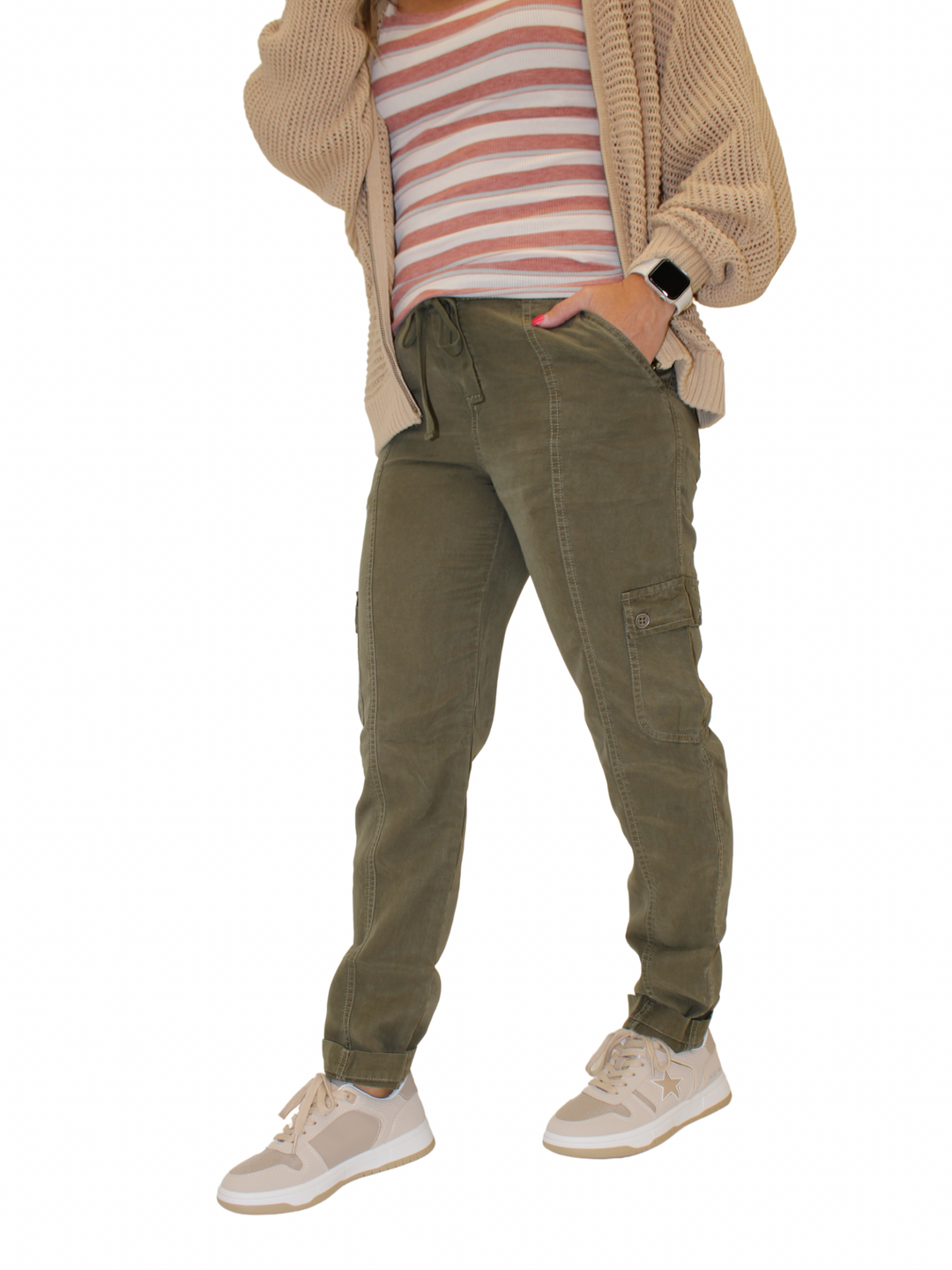 Feet on The Dash Drawstring Cargo Joggers Olive Season 7 Boutique