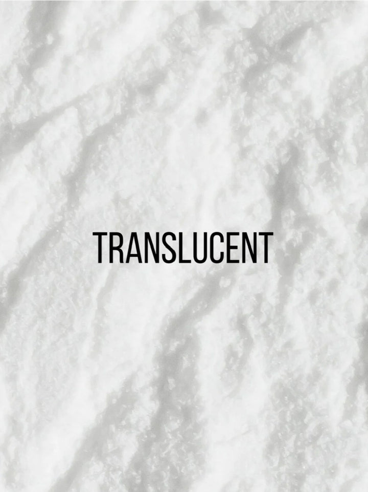 A close-up texture shot of a white translucent material with the word &