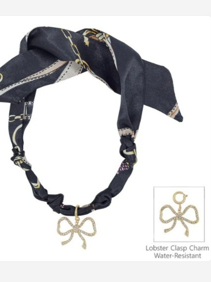 Knotted Chic Scarf Necklace with Bow Charm, Black