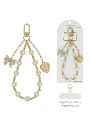 Pearl & Heart Charm Bag or Phone Chain