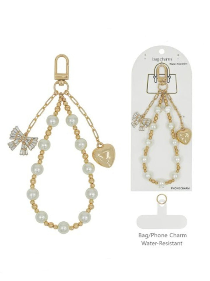 Pearl & Heart Charm Bag or Phone Chain