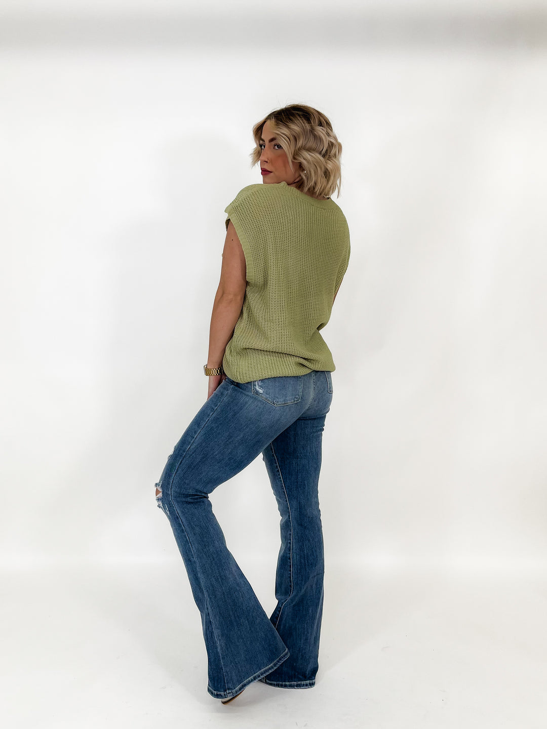 Cozette High Rise Distressed Flare, Light Wash