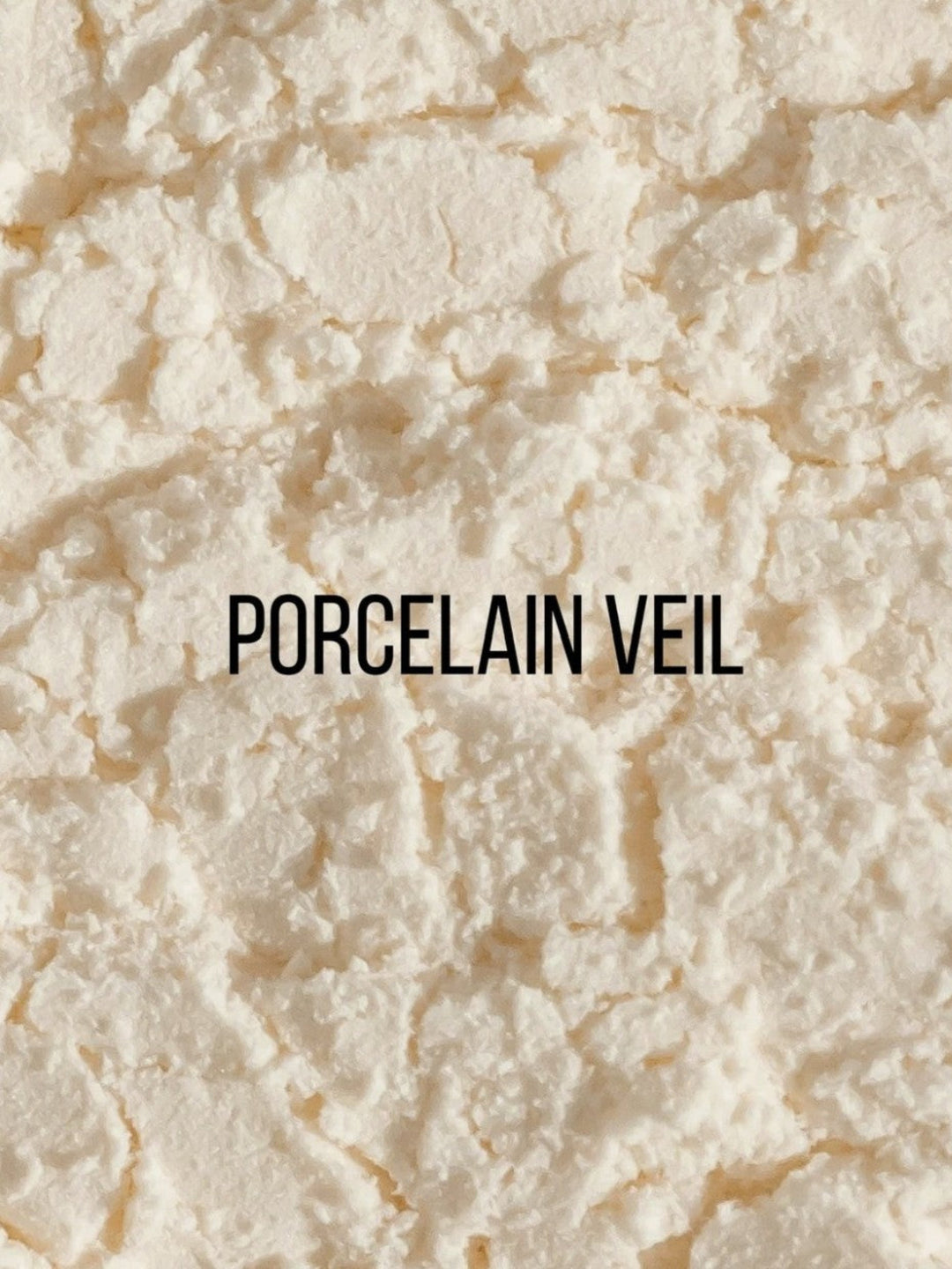A close-up texture shot of a white porcelain veil with the text &