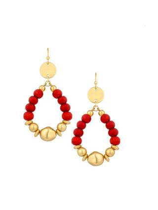 Drop It Wood & Metal Teardrop Earrings, Red