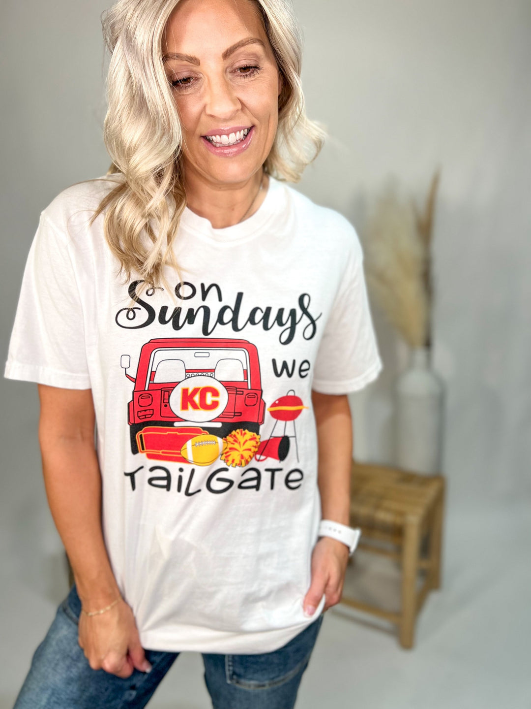 On Sundays We Tailgate Graphic Tee, Pigment Dyed White