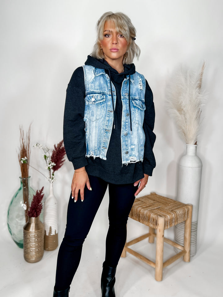 On the Edge Distressed Cropped Vest, Acid Wash