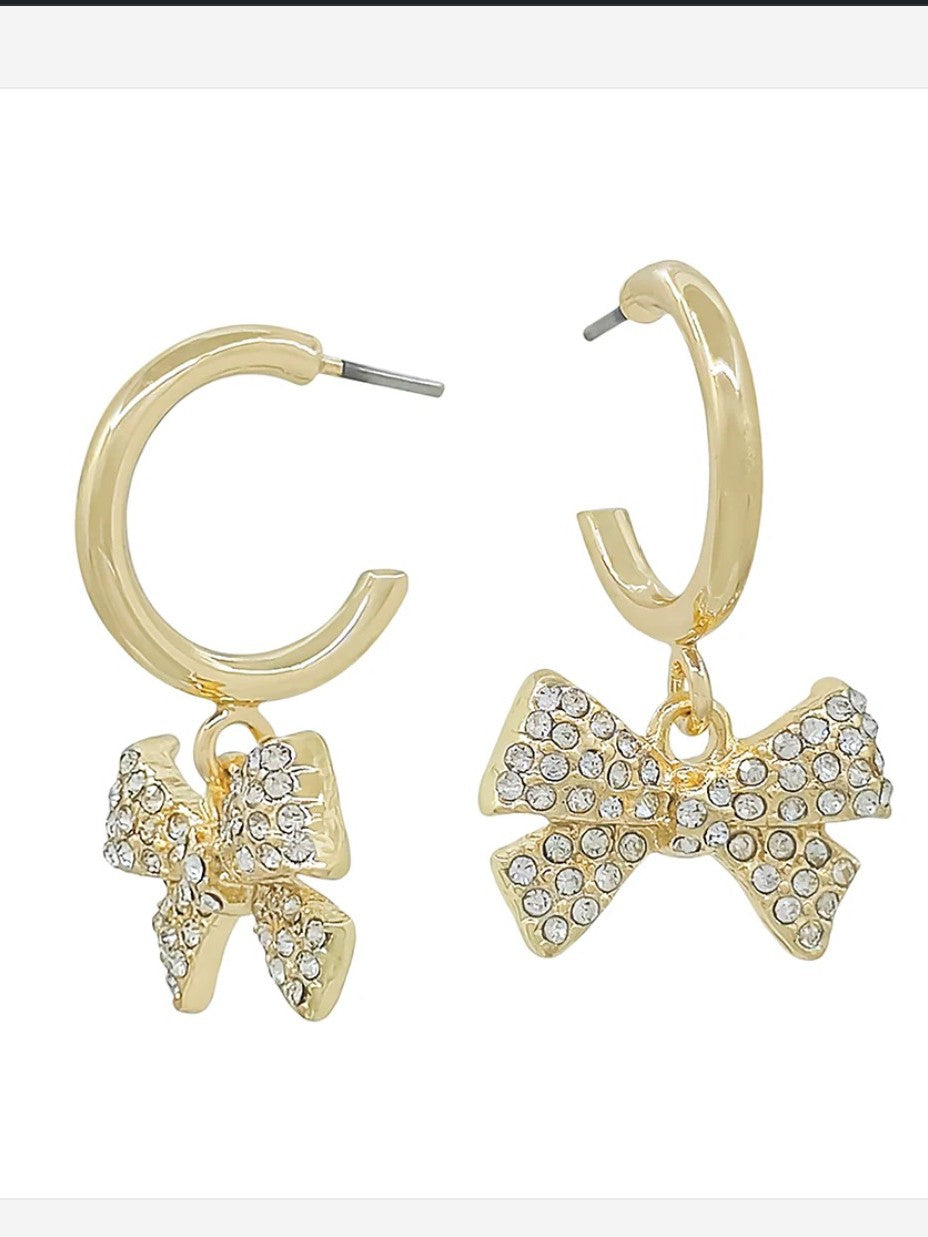 Sparkle Bow Hoop Earrings, Gold
