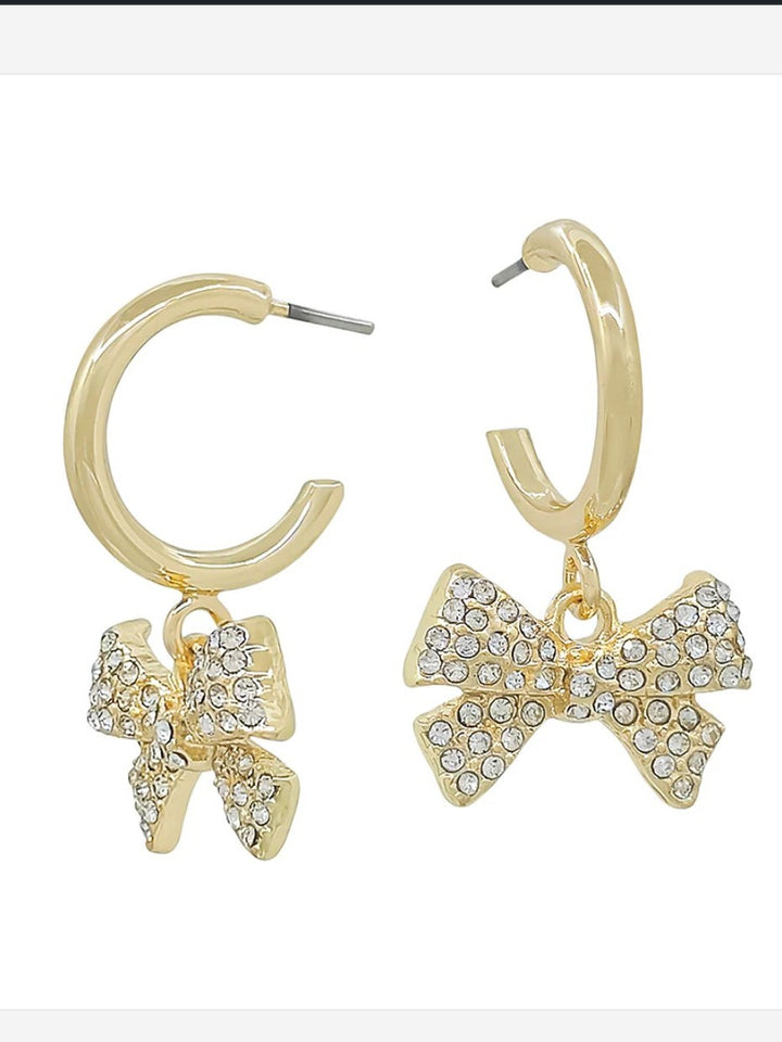 Sparkle Bow Hoop Earrings, Gold