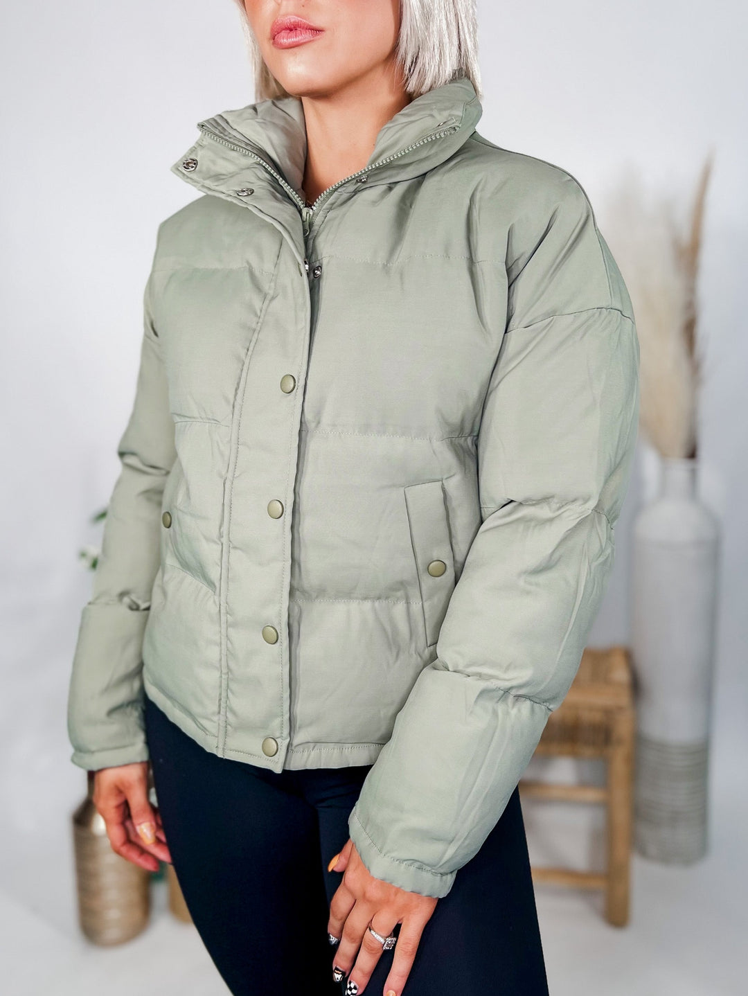 Never Know Puffer Jacket, Sage