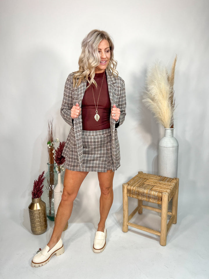 Rollin with the Homies Plaid Skort, Taupe/Brown