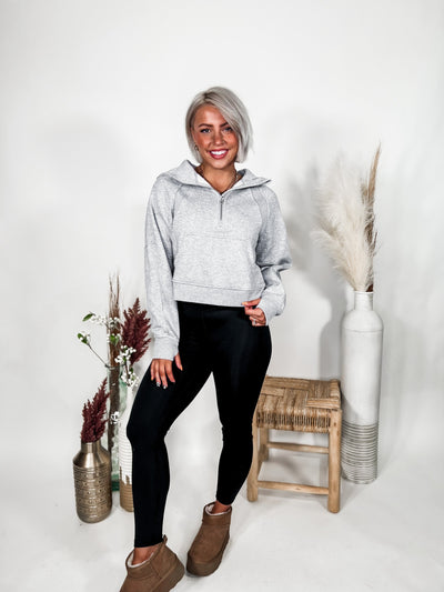 Let's Hang Out Quarter Zip Cropped Hoodie, Heather Grey