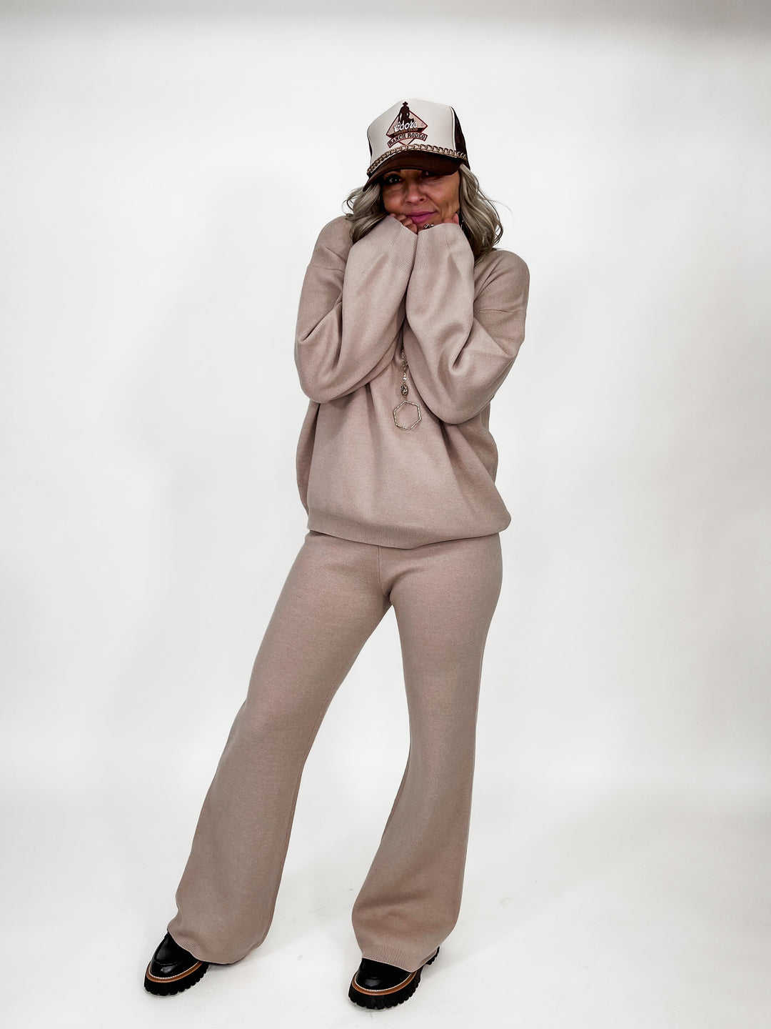 Valentino Mock Neck Sweater Top, Taupe