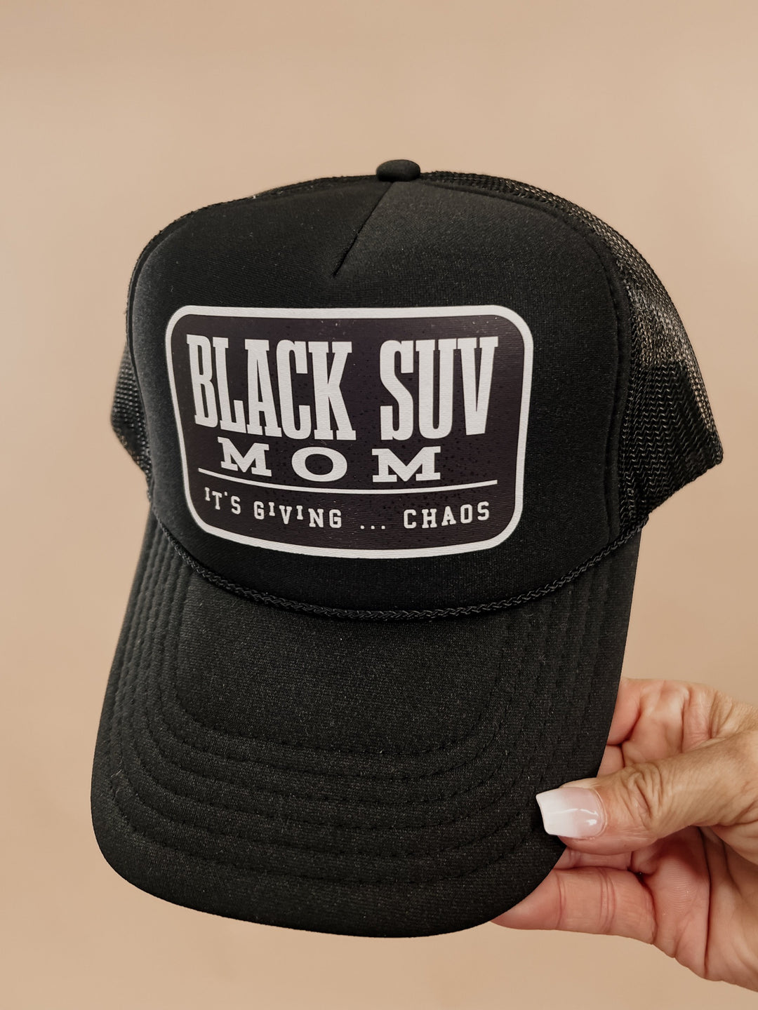 Black SUV Mom Trucker Hat, Black