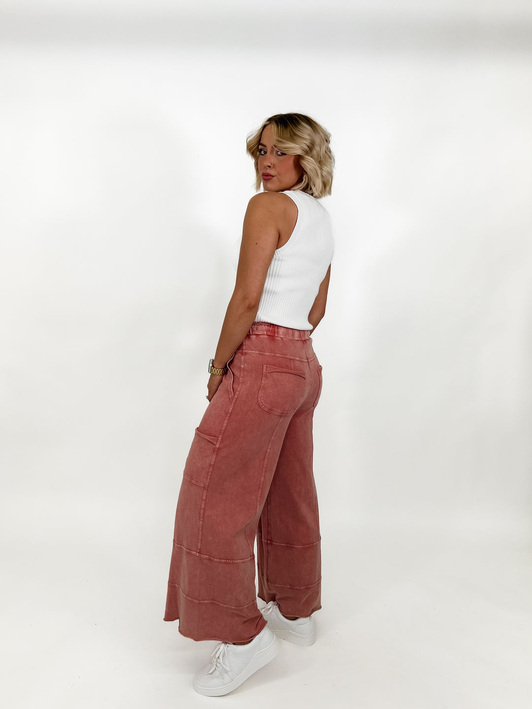 Marlow Mineral Washed Wide Leg Cargo Pant, Mauve
