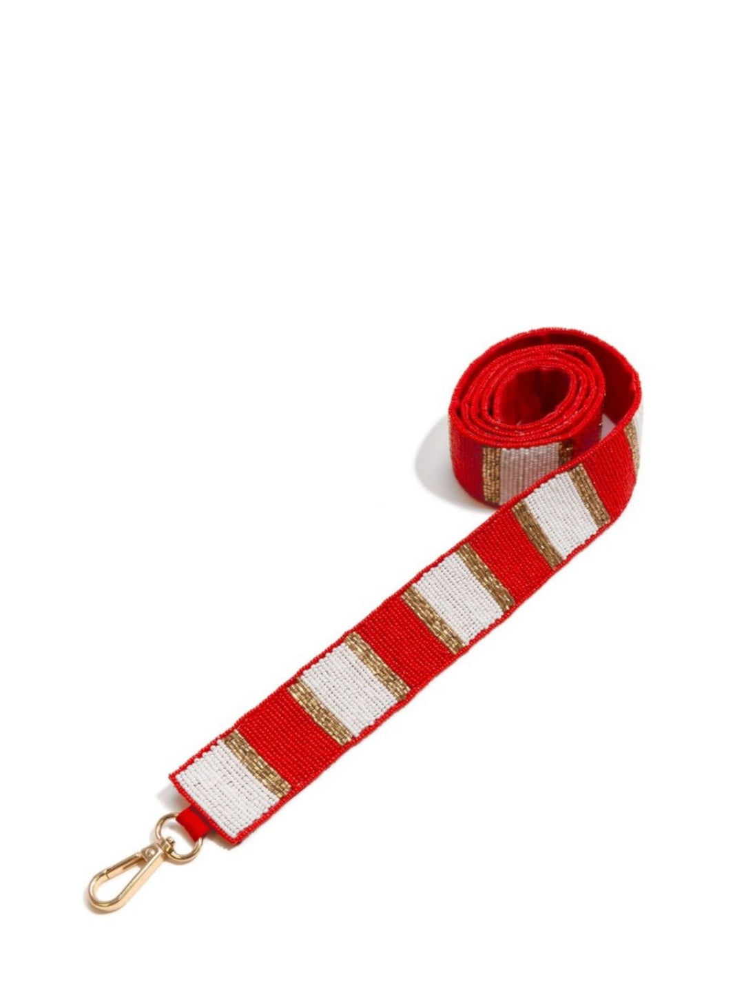 Add Me On Stripe Seed Bead Bag Guitar Straps, Red/White/Gold