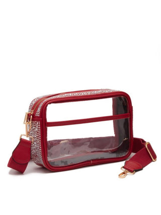 See Me Through Rhinestone Clear Handbag, Red