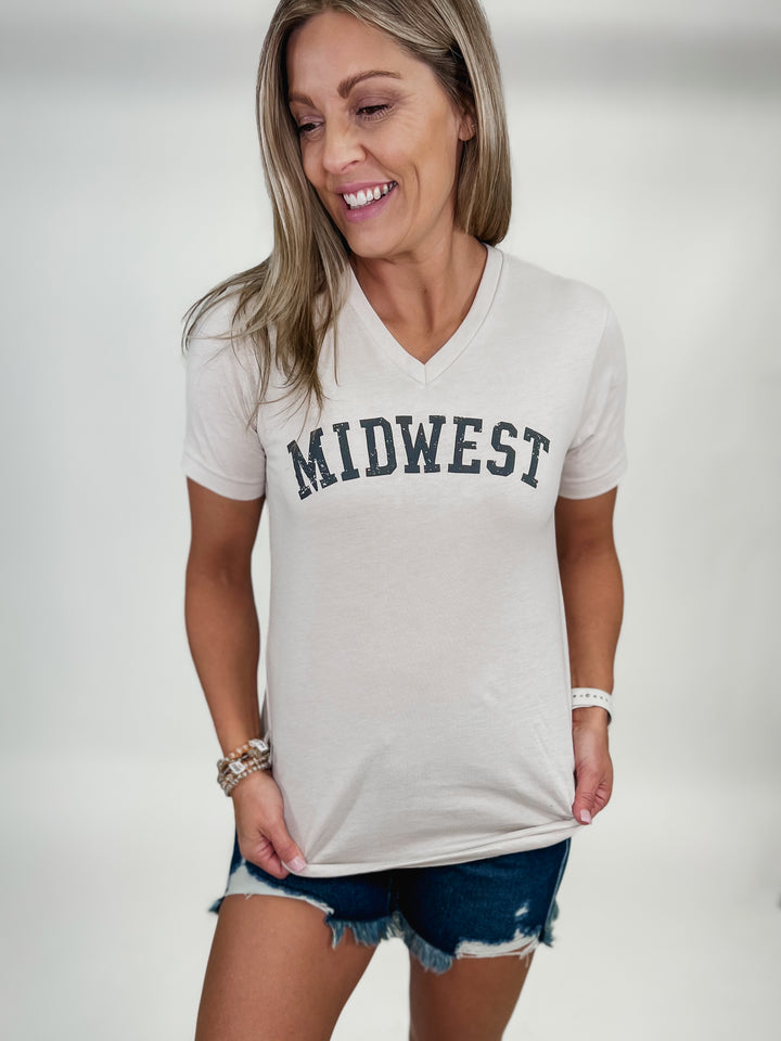 Midwest V-Neck Graphic Tee, Heather Dust