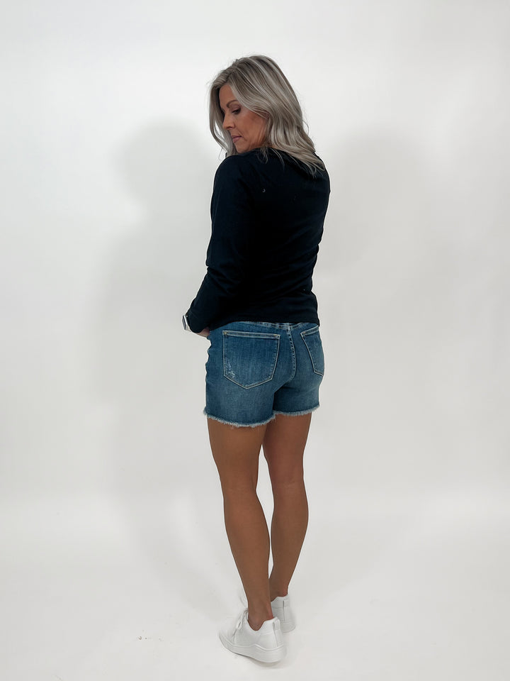 Skylar High Rise Tummy Control Frayed Hem Shorts by Judy Blue