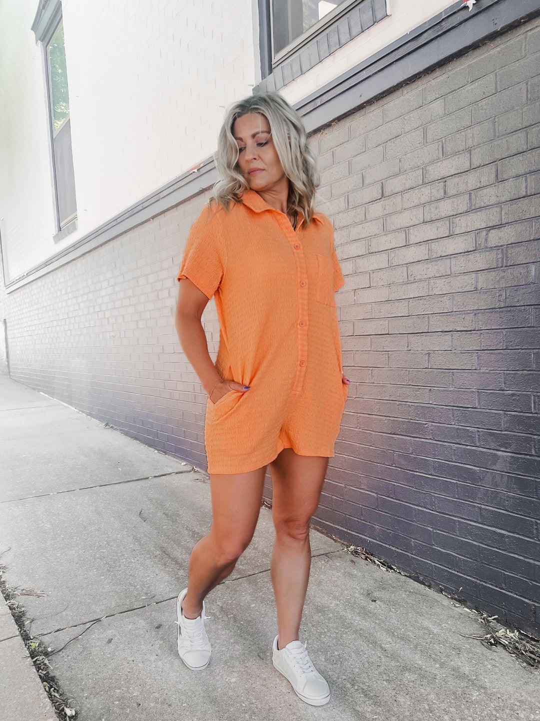 Summers Love Knit Romper, Tangerine