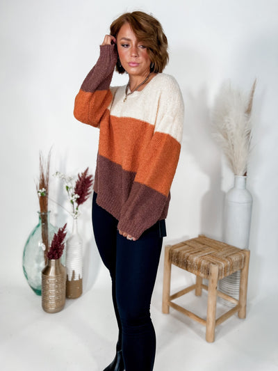 Effortlessly You Color Block Sweater, Brick and Chocolate
