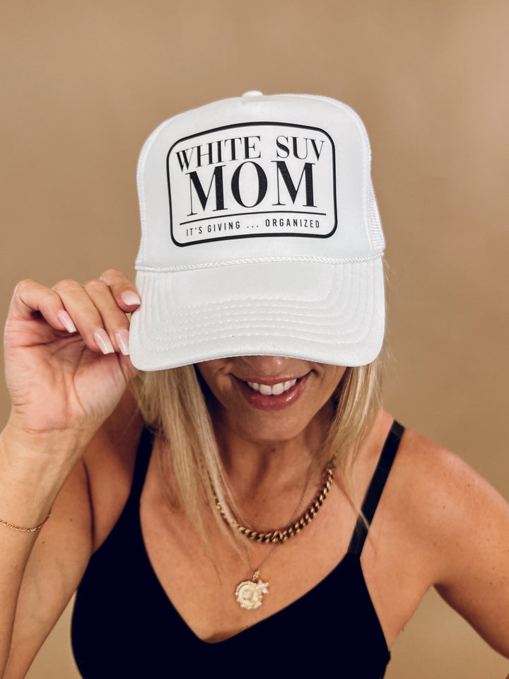 White SUV Mom Trucker Hat, White