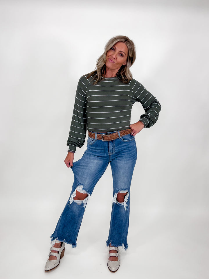 Good Guess Striped Long Sleeve Top, Olive