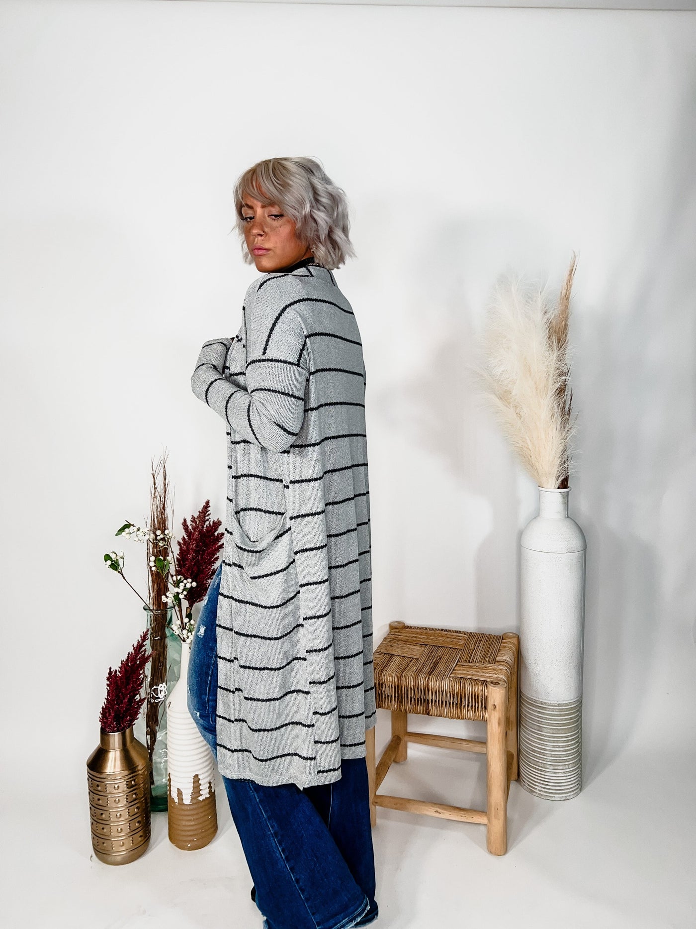 Made for This Striped Cardigan, Grey