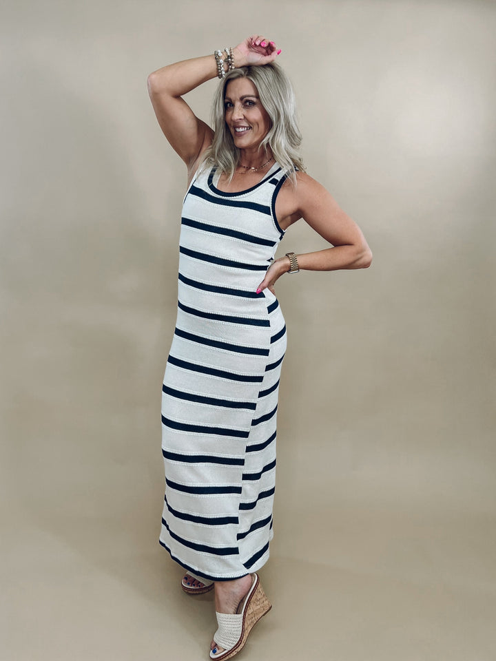 Lida Striped Maxi Dress, Ivory/Navy