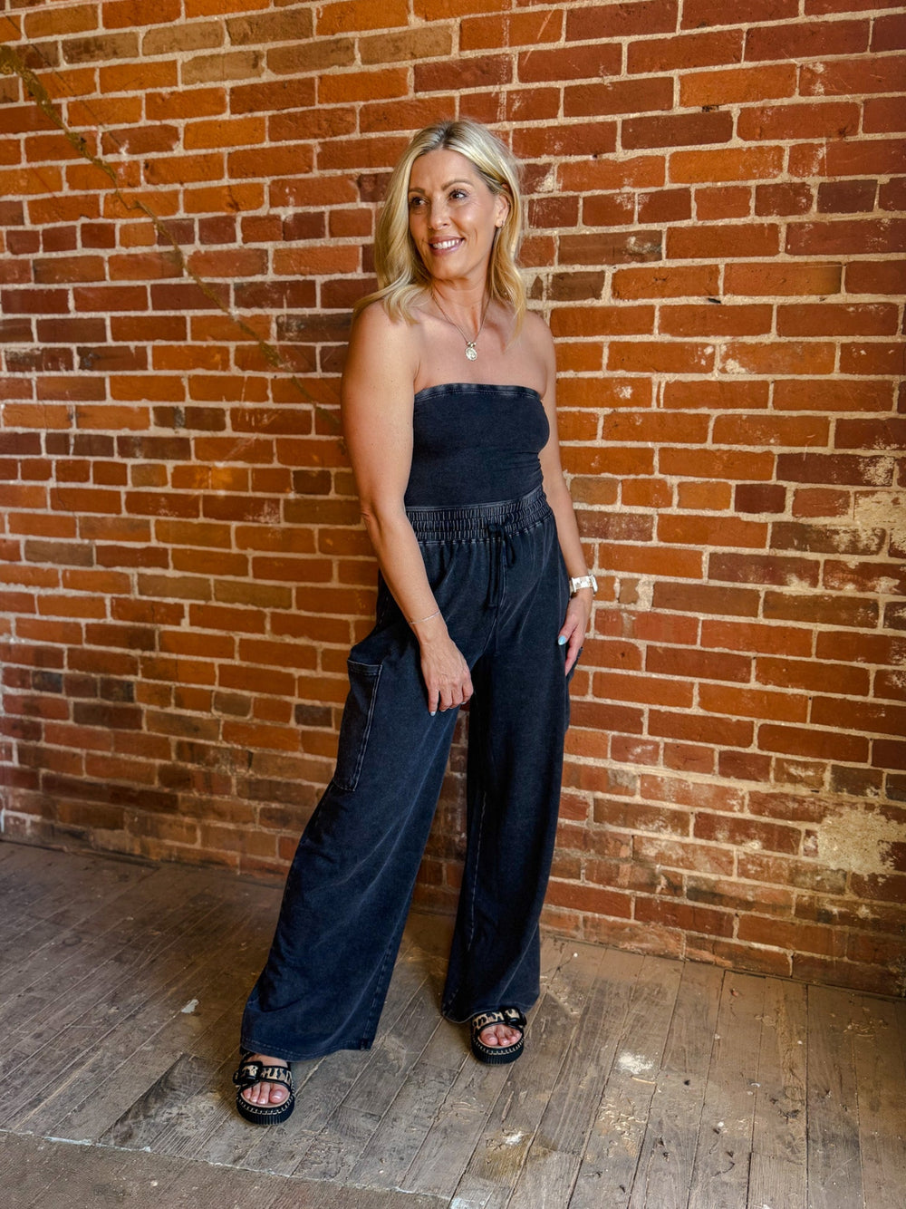 After Hours Ease Mineral Washed Strapless Jumpsuit, Black