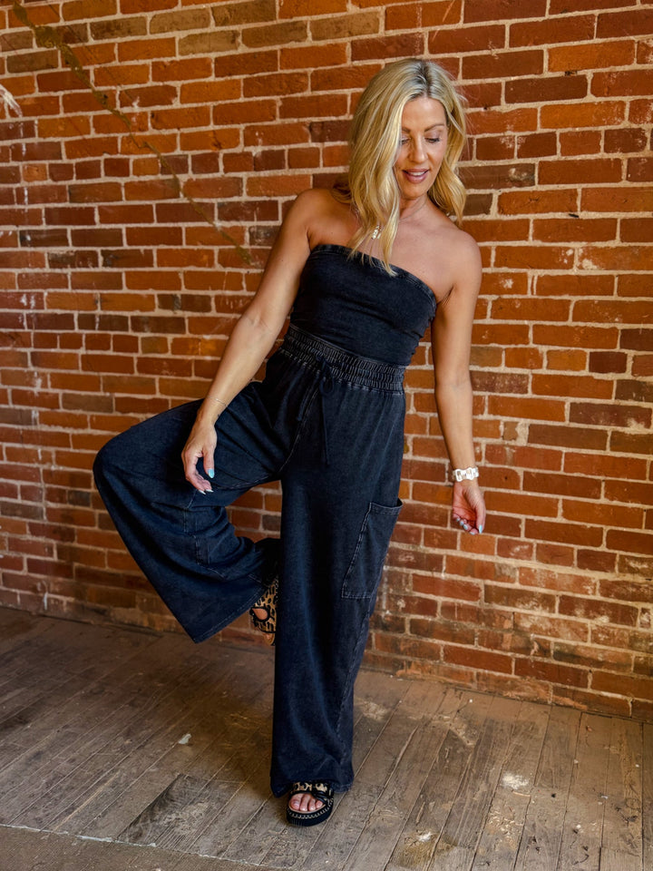 After Hours Ease Mineral Washed Strapless Jumpsuit, Black