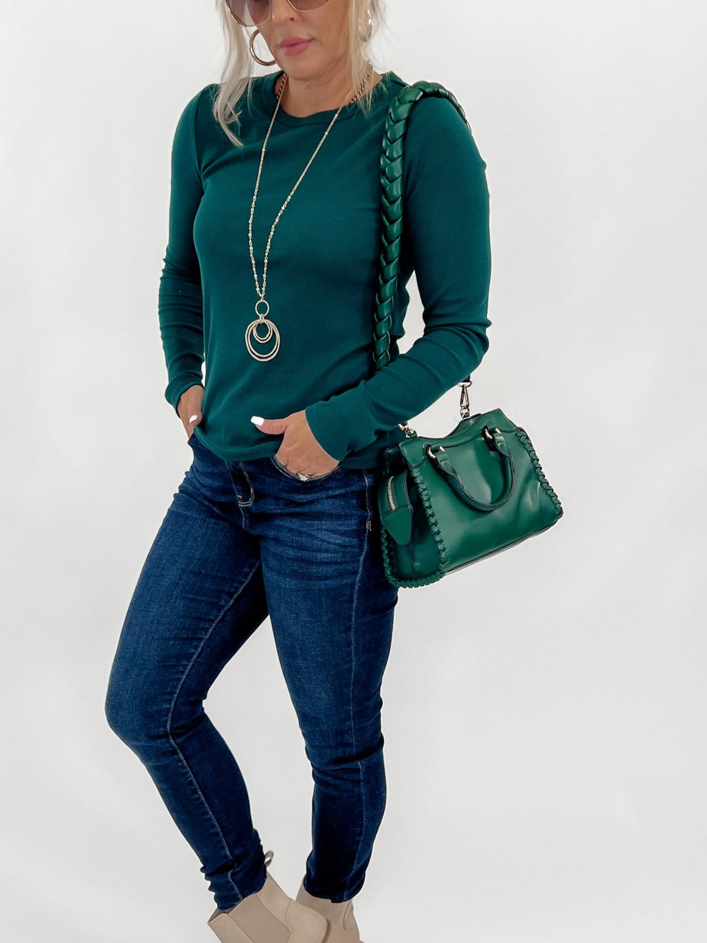 Alana Whipstitch Crossbody, Hunter Green