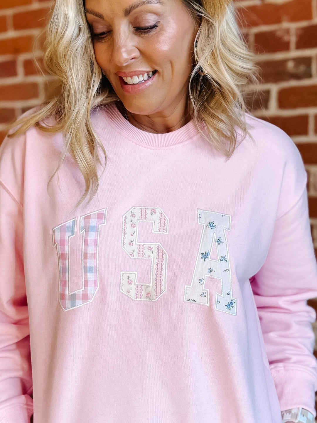 All-American Patchwork USA Pullover, Bubblegum