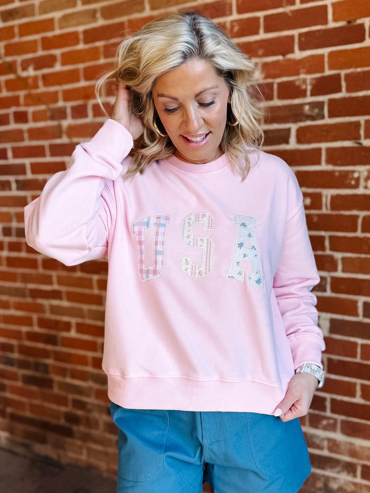 All-American Patchwork USA Pullover, Bubblegum
