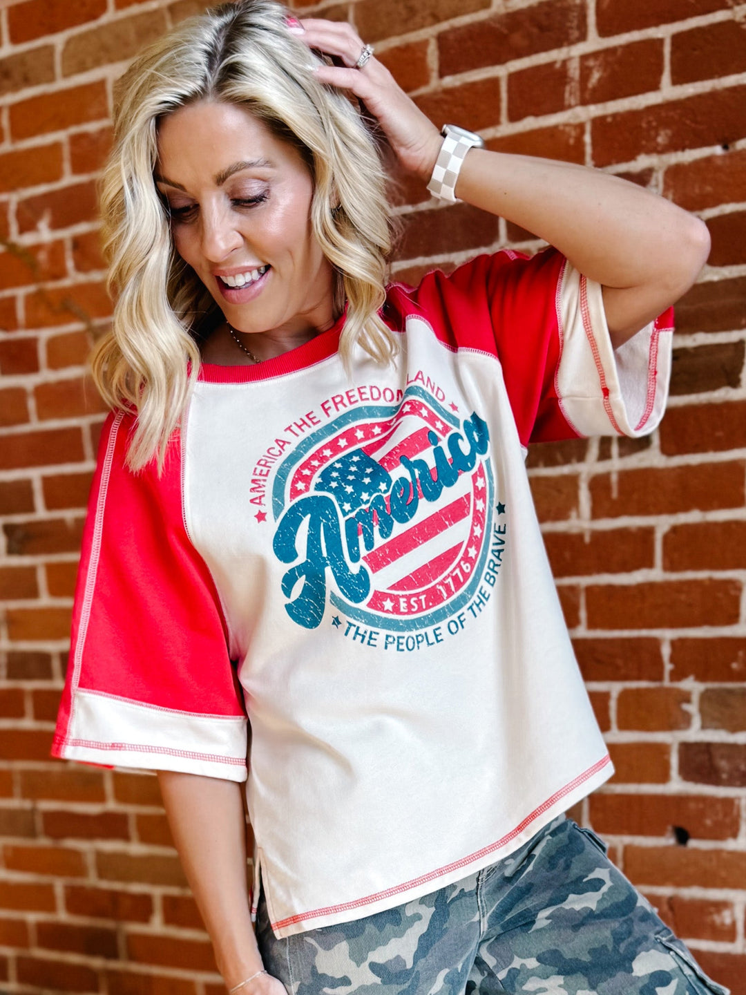 All-American Spirit Raglan Graphic Tee, Oat