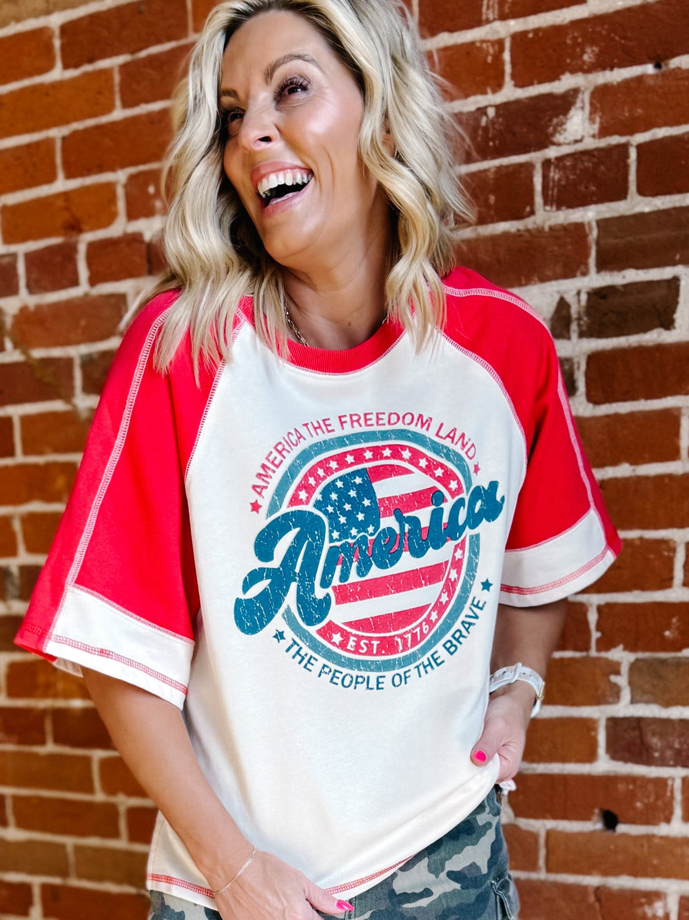 All-American Spirit Raglan Graphic Tee, Oat