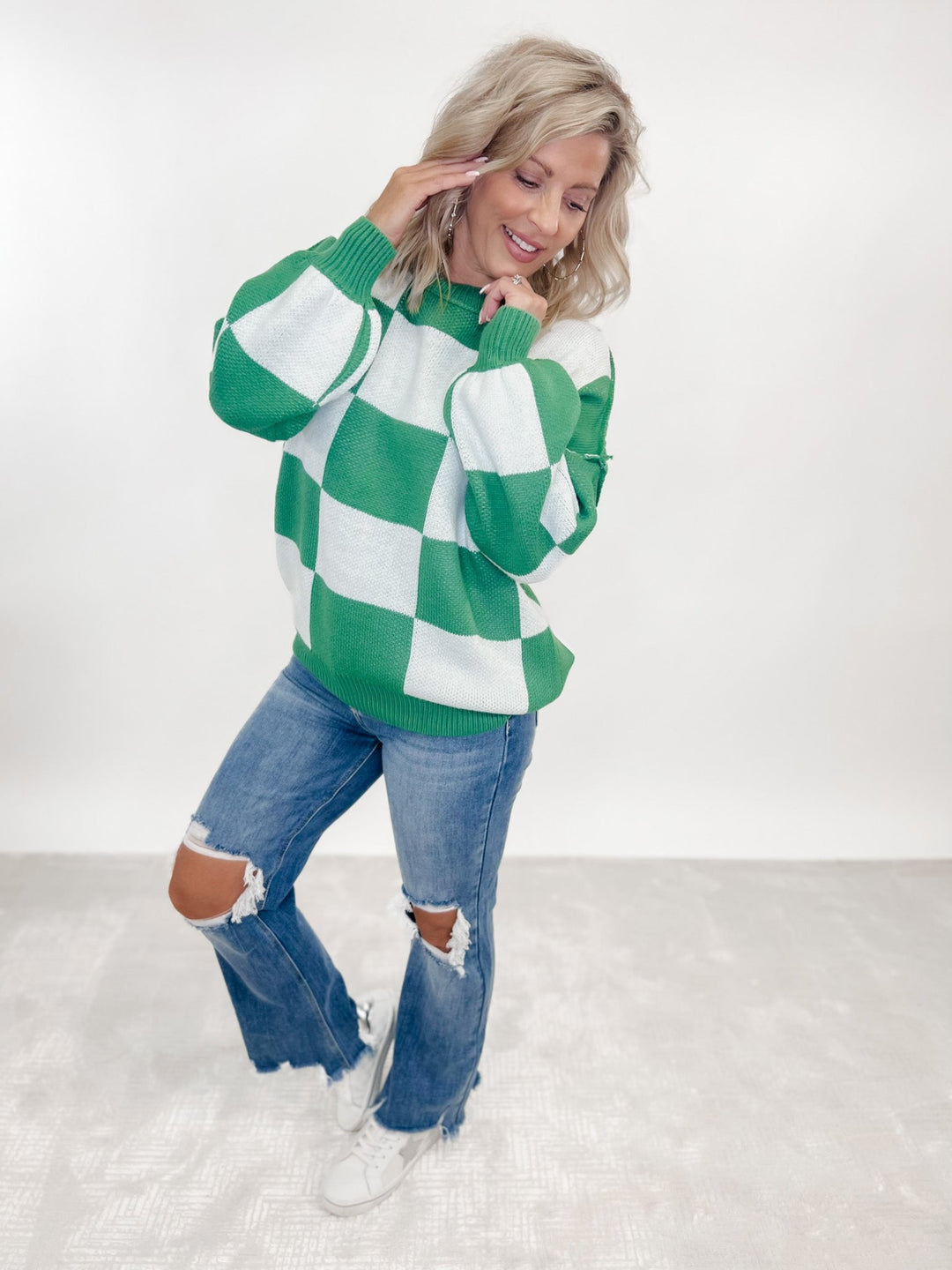 Always Ready Oversized Checkered Sweater, Green