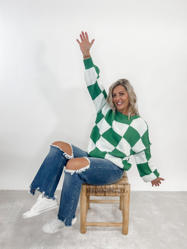 Always Ready Oversized Checkered Sweater, Green