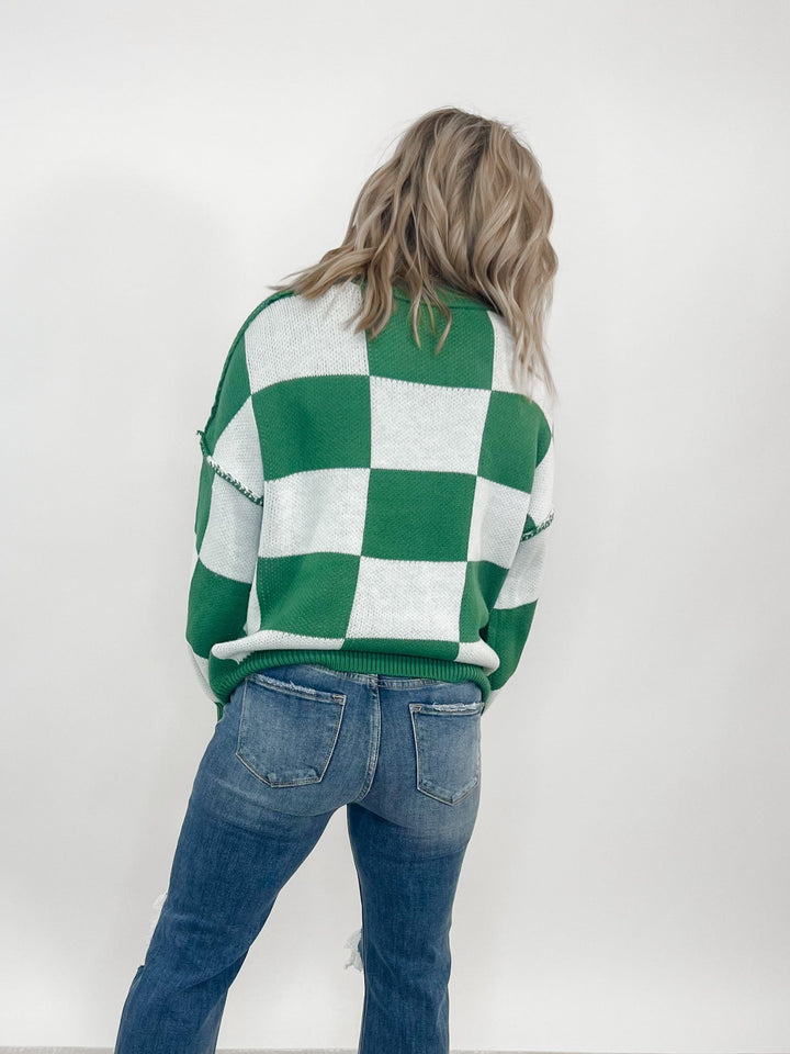 Always Ready Oversized Checkered Sweater, Green