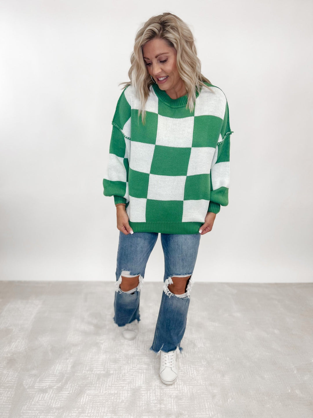 Always Ready Oversized Checkered Sweater, Green