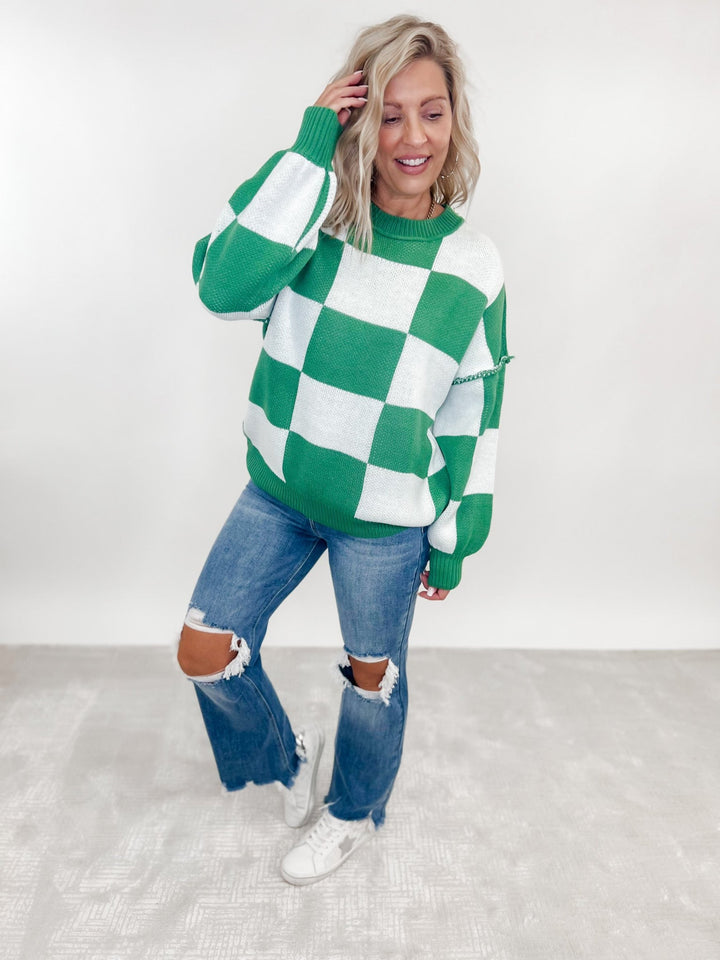 Always Ready Oversized Checkered Sweater, Green