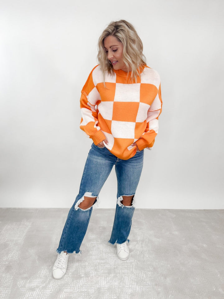 Always Ready Oversized Checkered Sweater, Orange