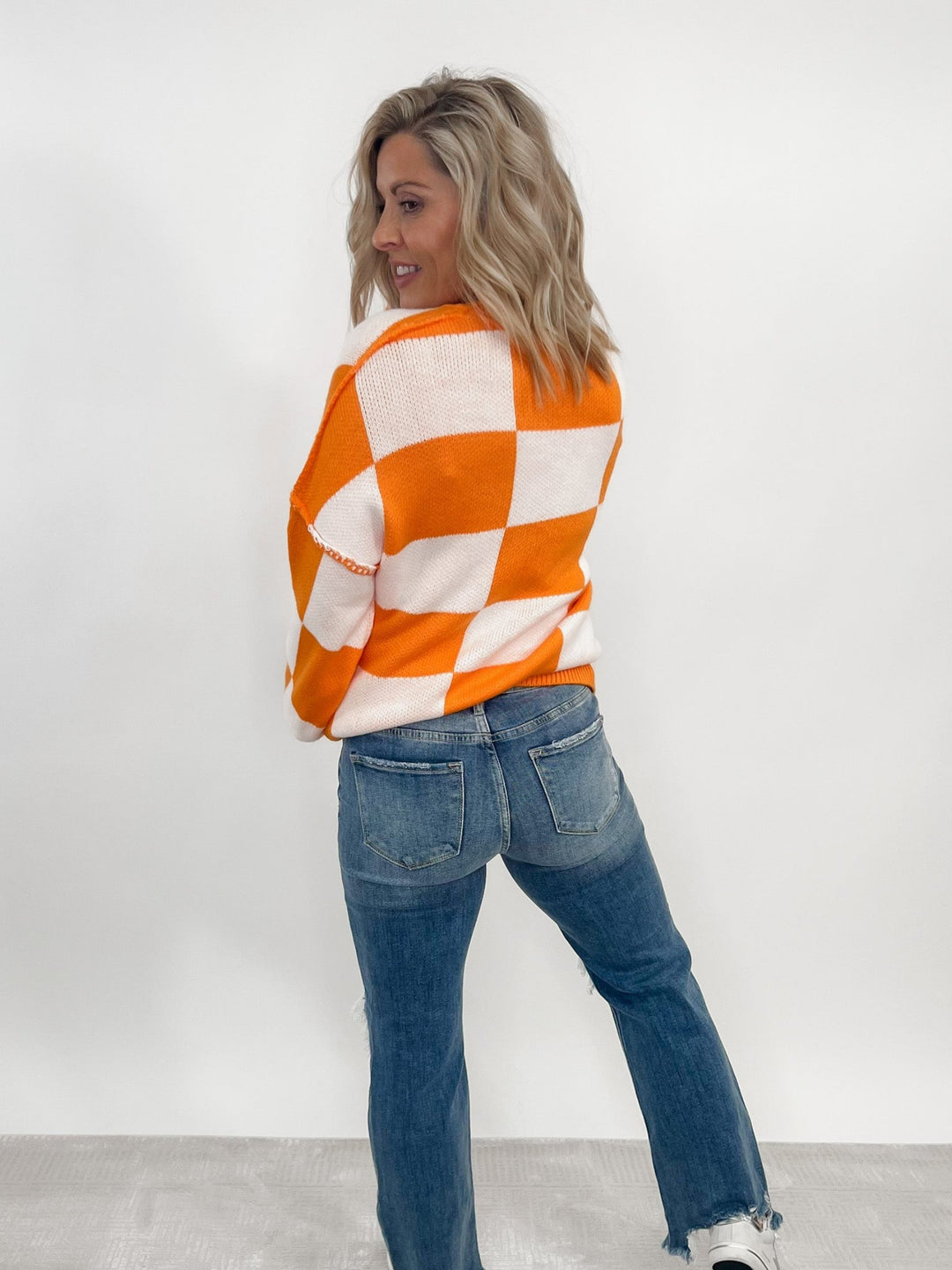 Always Ready Oversized Checkered Sweater, Orange