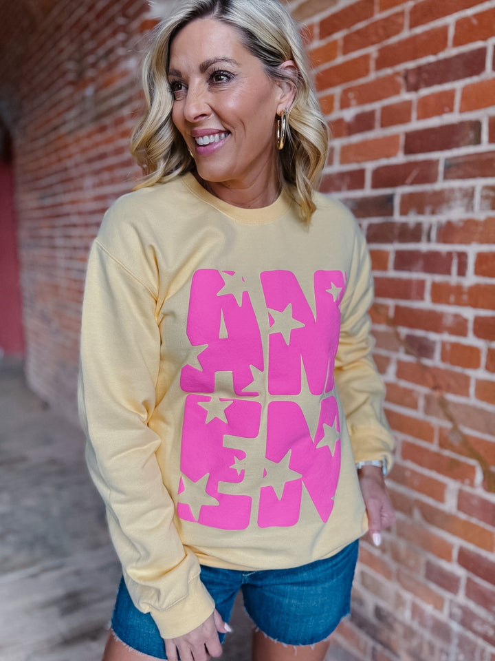 Amen Stars Puff Ink Sweatshirt, Yellow
