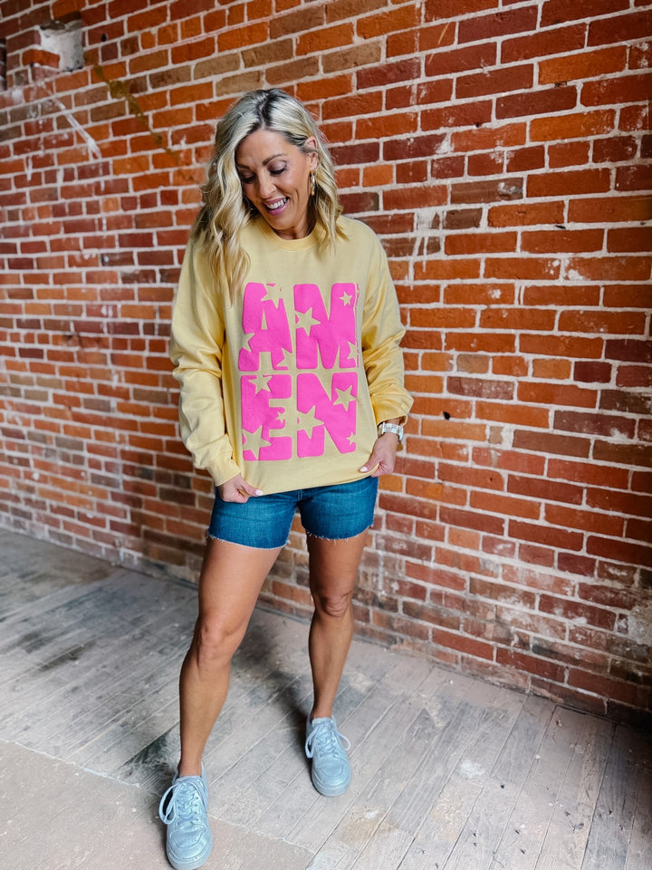 Amen Stars Puff Ink Sweatshirt, Yellow
