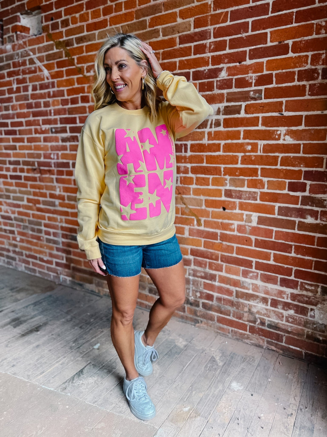Amen Stars Puff Ink Sweatshirt, Yellow