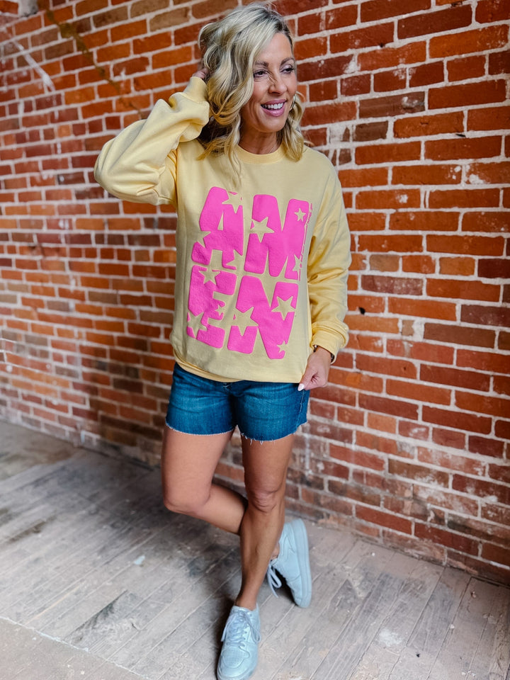 Amen Stars Puff Ink Sweatshirt, Yellow