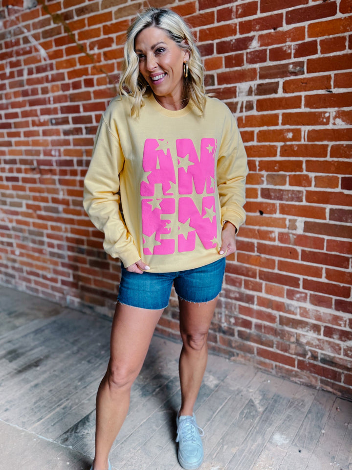 Amen Stars Puff Ink Sweatshirt, Yellow